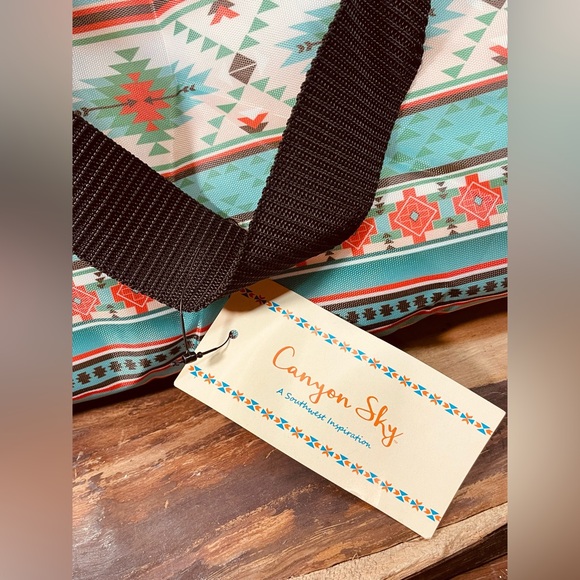 Blue CANYON SKY Aztec Design Insulated Tote Bag Soft Cooler Handle Zip 18" x 14" - Picture 2 of 5